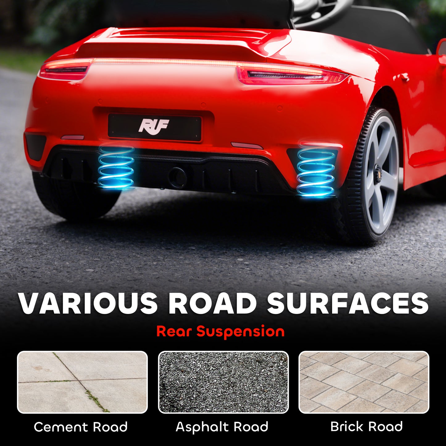 Kids Electric Car, 12V Licensed RUF GT Ride on Car with Suspension, Remote Control, Music, for 3-5 Years, Red