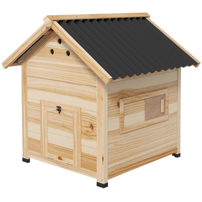 Wooden Duck House with Double Doors, Openable Roof, Ventilation Holes, Removable Base, Natural Wood Finish
