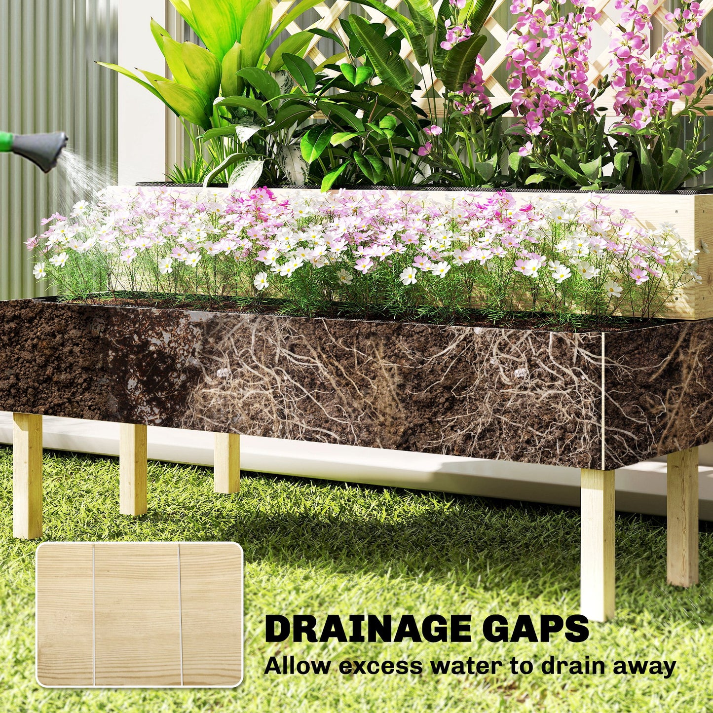 Raised Garden Bed 2-Tier Stepped Design Planter Box with Trellis for Climbing Plants 108x62x120 cm