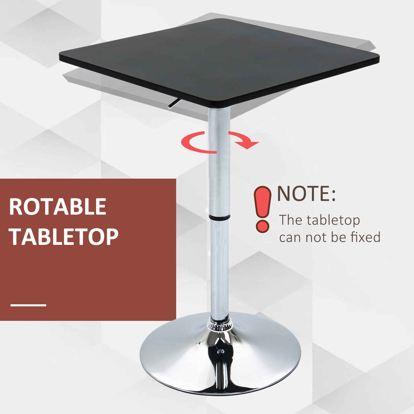 Modern Height Adjustable Counter Bar Table with 360° Swivel Tabletop and Electroplating Metal Base, Pub Desk for Living Room