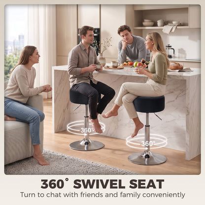 Bar Stool Adjustable Swivel Chair Velvet-Feel Seat 1 Piece, Black