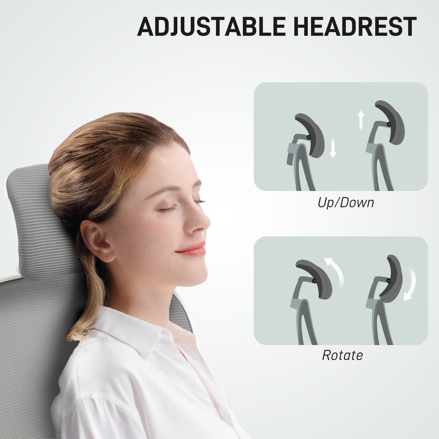 Executive Office Chair, Ergonomic Mesh High Back Desk Chair with Flip-up Armrest, Rotatable Headrest