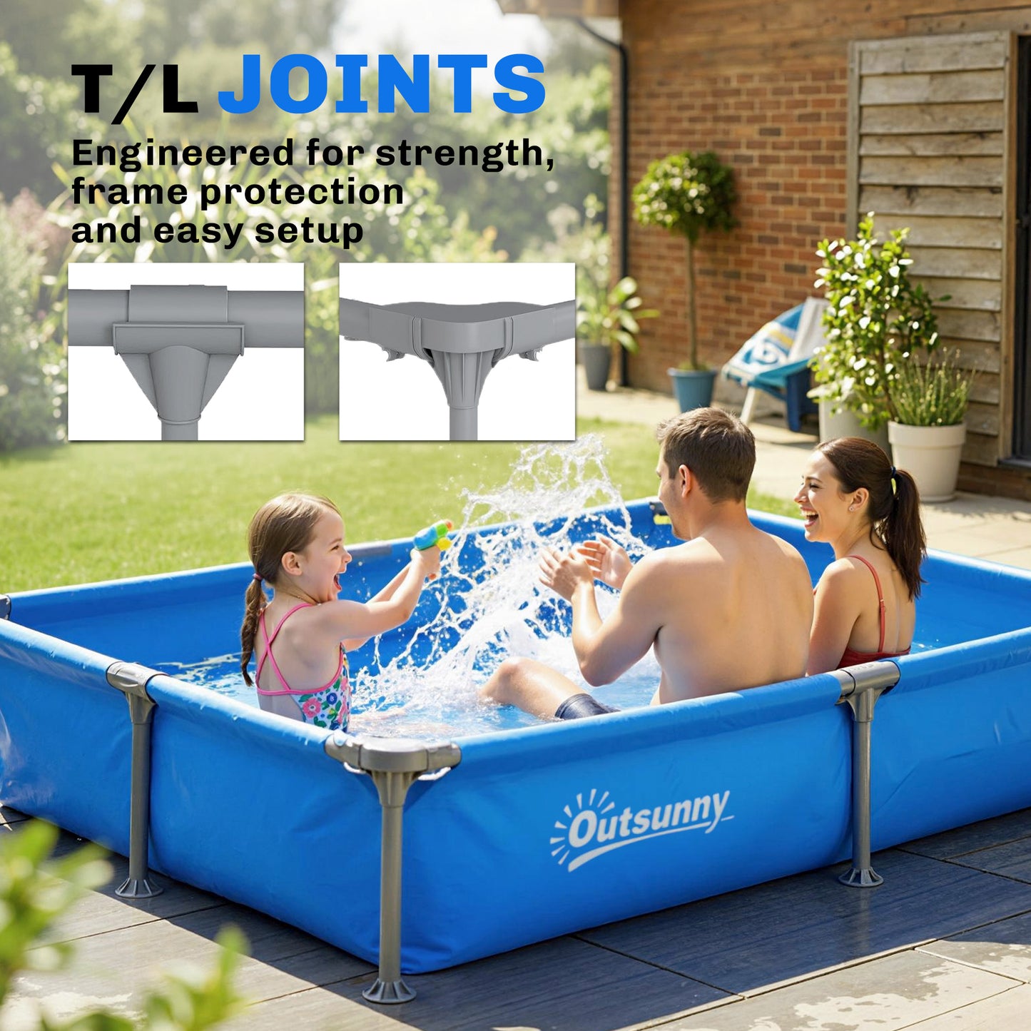 Metal Frame Swimming Pool, Rectangular Above Ground Frame Pool with Repair Patch, 229 x 160 x 43 cm, Blue