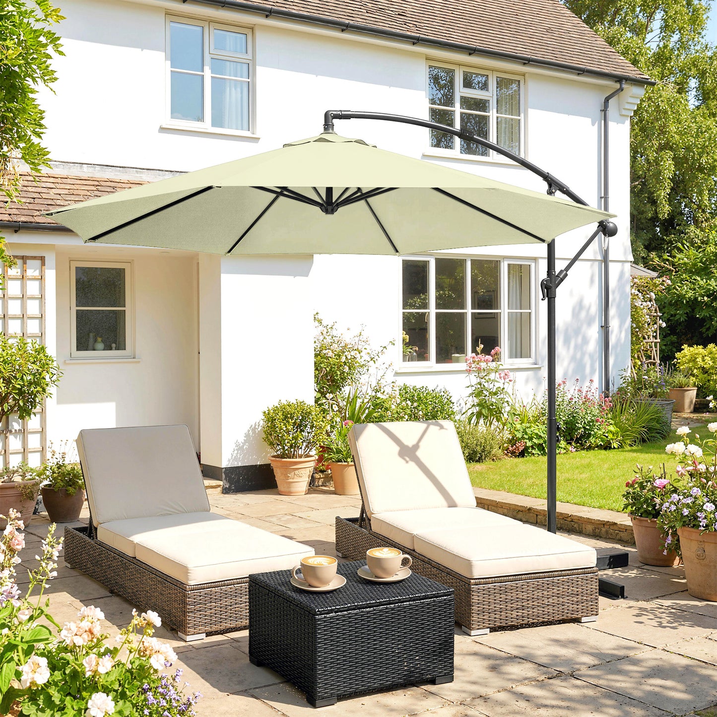 3m Overhanging Cantilever Parasol, with Cross Base - Beige