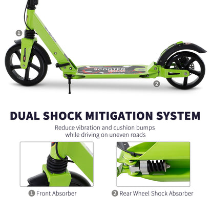 Kick Scooter, Folding 2 Wheel Scooter with Dual Brake System, Dual Suspension, 230mm Big Wheels and 3 Adjustable Handlebar