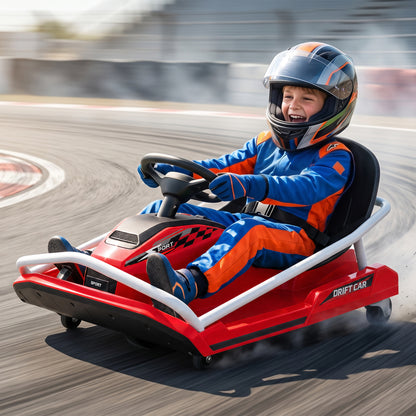 24V Electric Go Kart for Kids with Drift Mode, 300W Brushless Motor, Soft Start and Dual Speed for Ages 6-10, Red