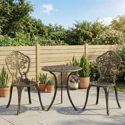 3 Piece Cast Aluminium Garden Bistro Set for 2 with Parasol Hole, Outdoor Coffee Table Set