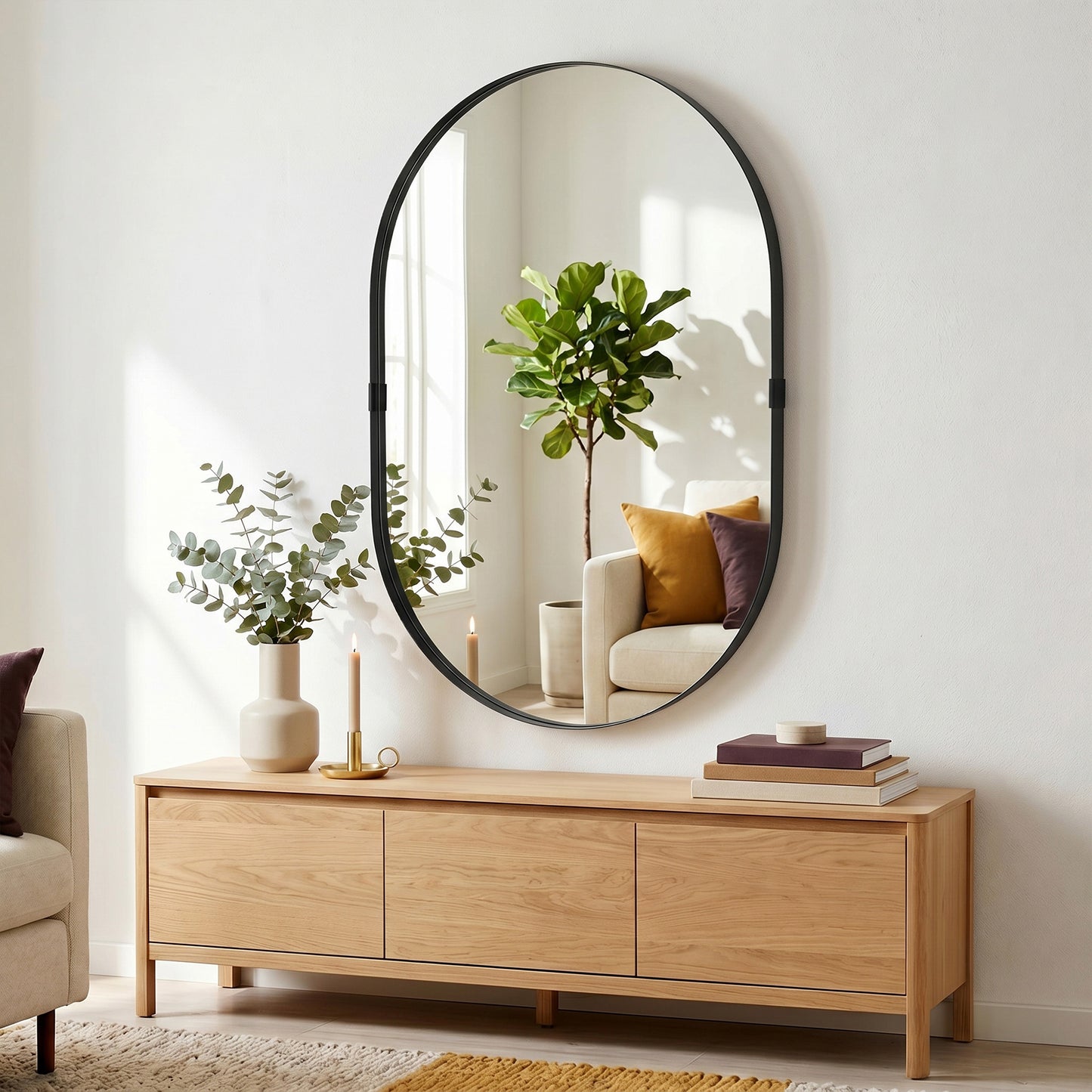 Wall Mirror, Bathroom Mirror with Elevated Aluminium Alloy Frame, 60 x 90 cm, Black