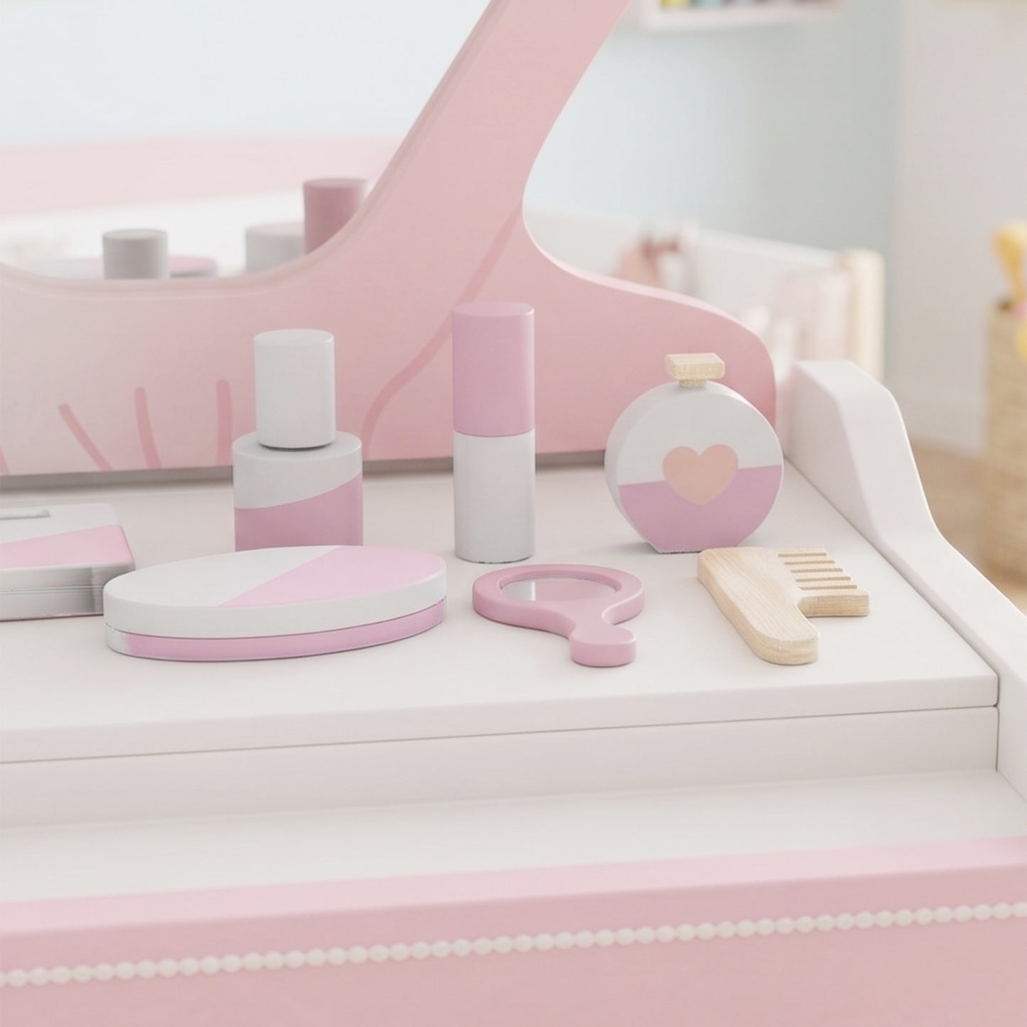 Kids Vanity Table, Portable Dressing Table with Lights, Mirror, Drawer, Accessories, Gift for 3-6 Years