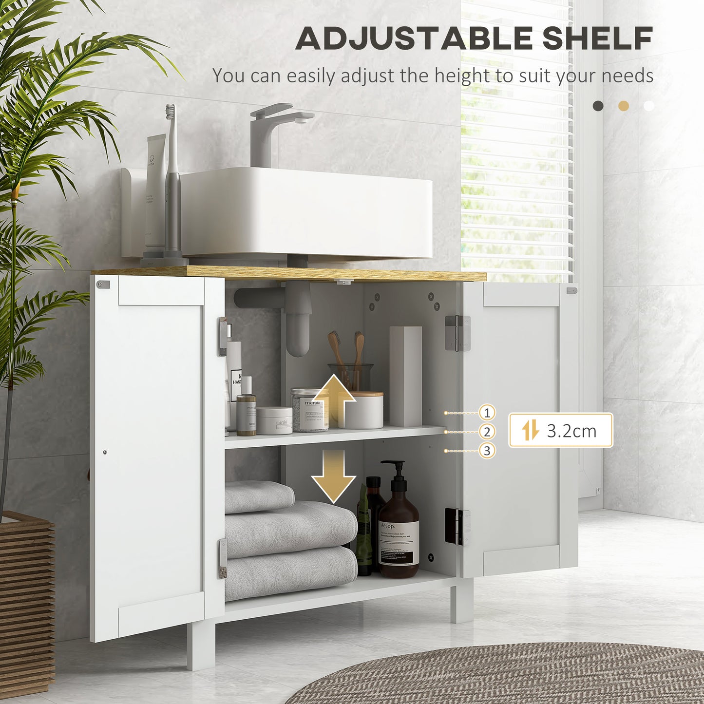 Under Sink Bathroom Cabinet for Basin without Pedestal - White