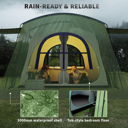 4 Man Tunnel Tent, Family Camping Tent with Porch, Bedroom and Living Area, Sewn in Groundsheet, 3000mm Waterproof