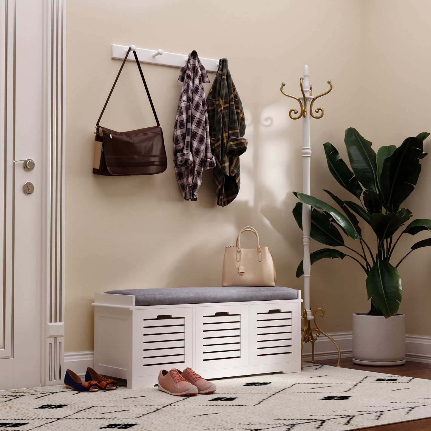3-Drawer Shoe Storage Bench - White
