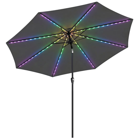 3 m Garden Parasol Umbrella with 112 Solar Powered LED Lights, Patio Umbrella with Crank Handle, Grey