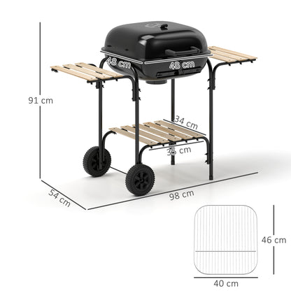 Charcoal Barbecue Grill Portable BBQ Grill with 1840 cm² Cooking Area, 3 Shelves, Adjustable Vent, Lockable Lid