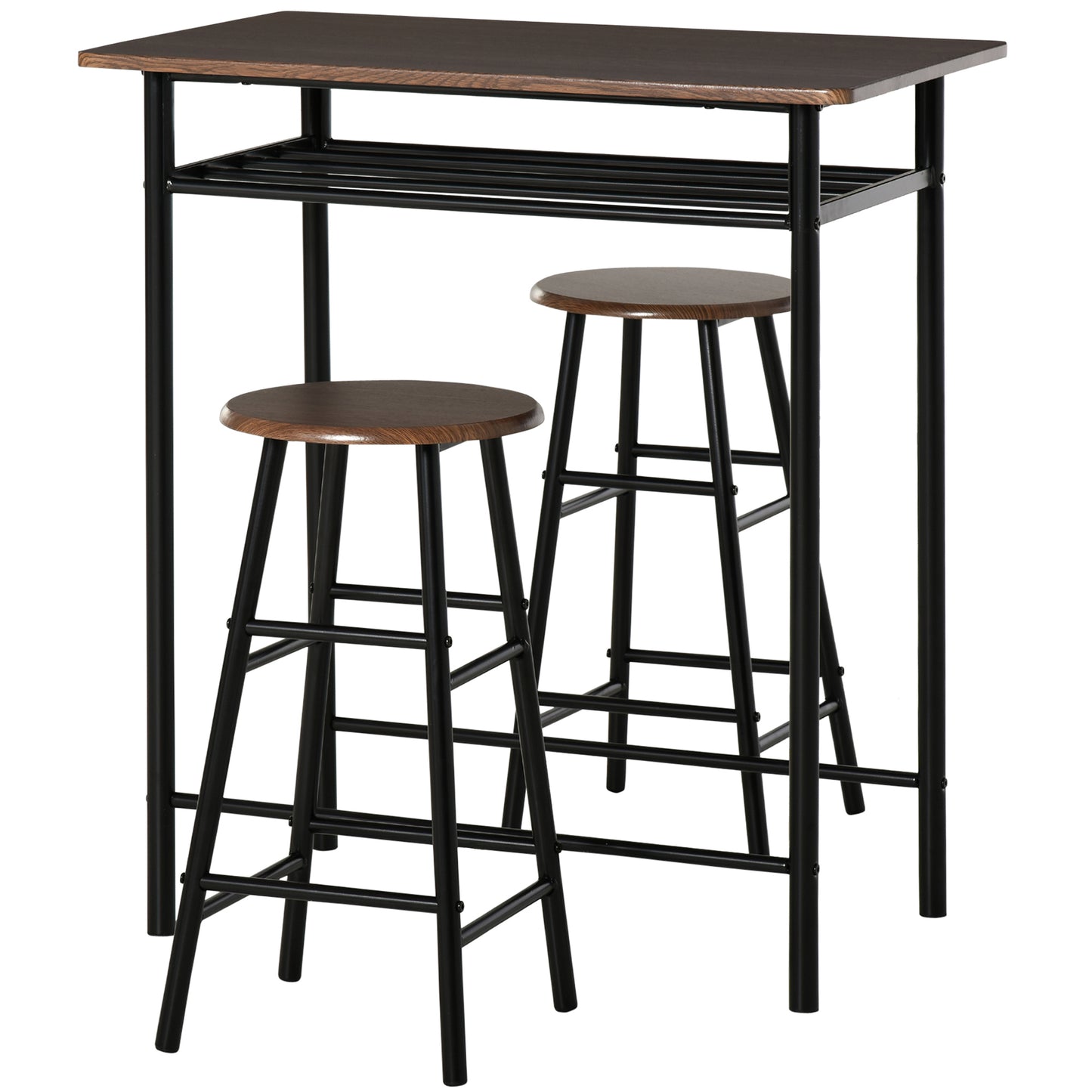 Bar Table & Stool Set with Storage – Black & Oak
