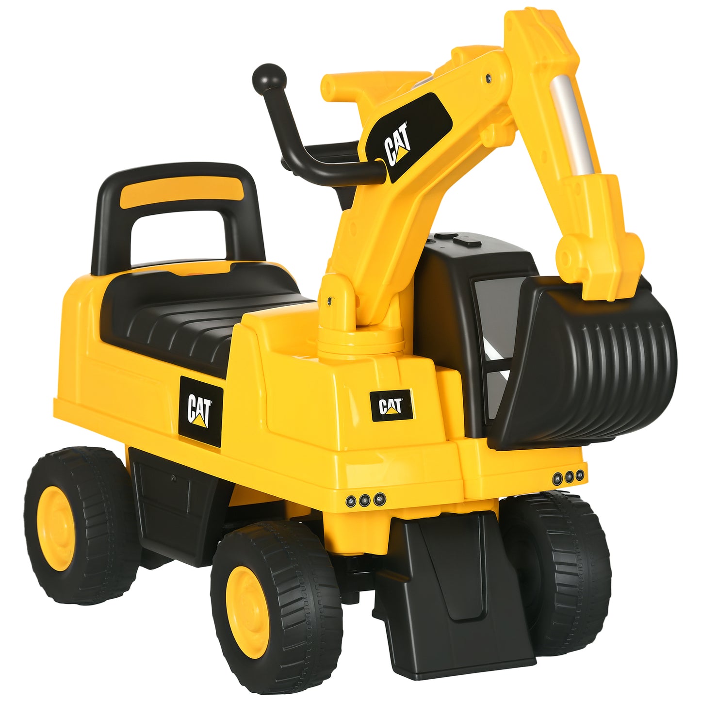 CAT Licensed Kids Ride on Digger Toddler Pretend Construction Play Toy Foot-To-Floor Ride-On Toy w/ Manual Shovel, Horn