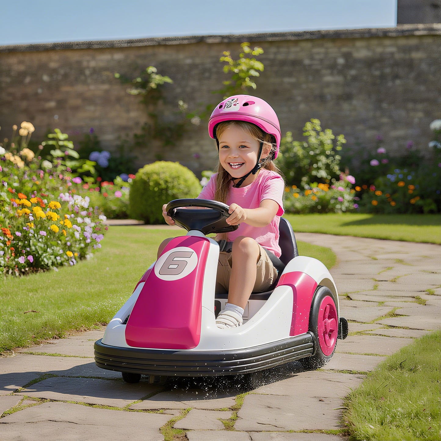 Kids Bumper Car with 360-Degree Rotation, 6V Electric Ride On Car with Music and Horn for 3-8 Years Old, Pink