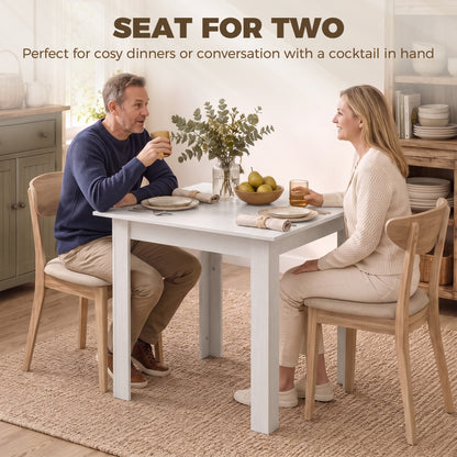 Square Dining Table, Modern Small Dining Table with Wood Effect, Space Saving, Non-slip Foot Pads, White