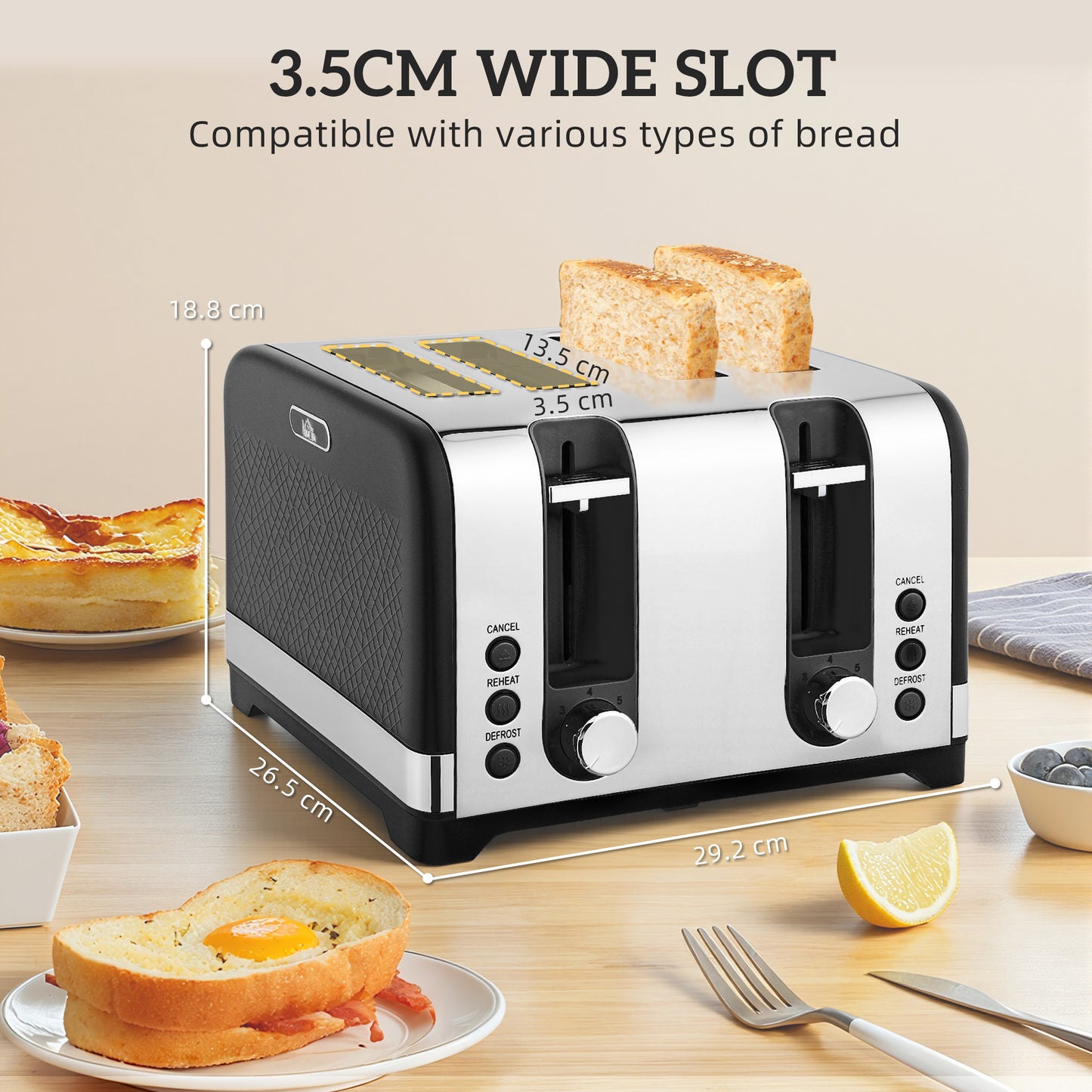 Sleek Textured Kettle and Four-Slice Toaster Set - Black