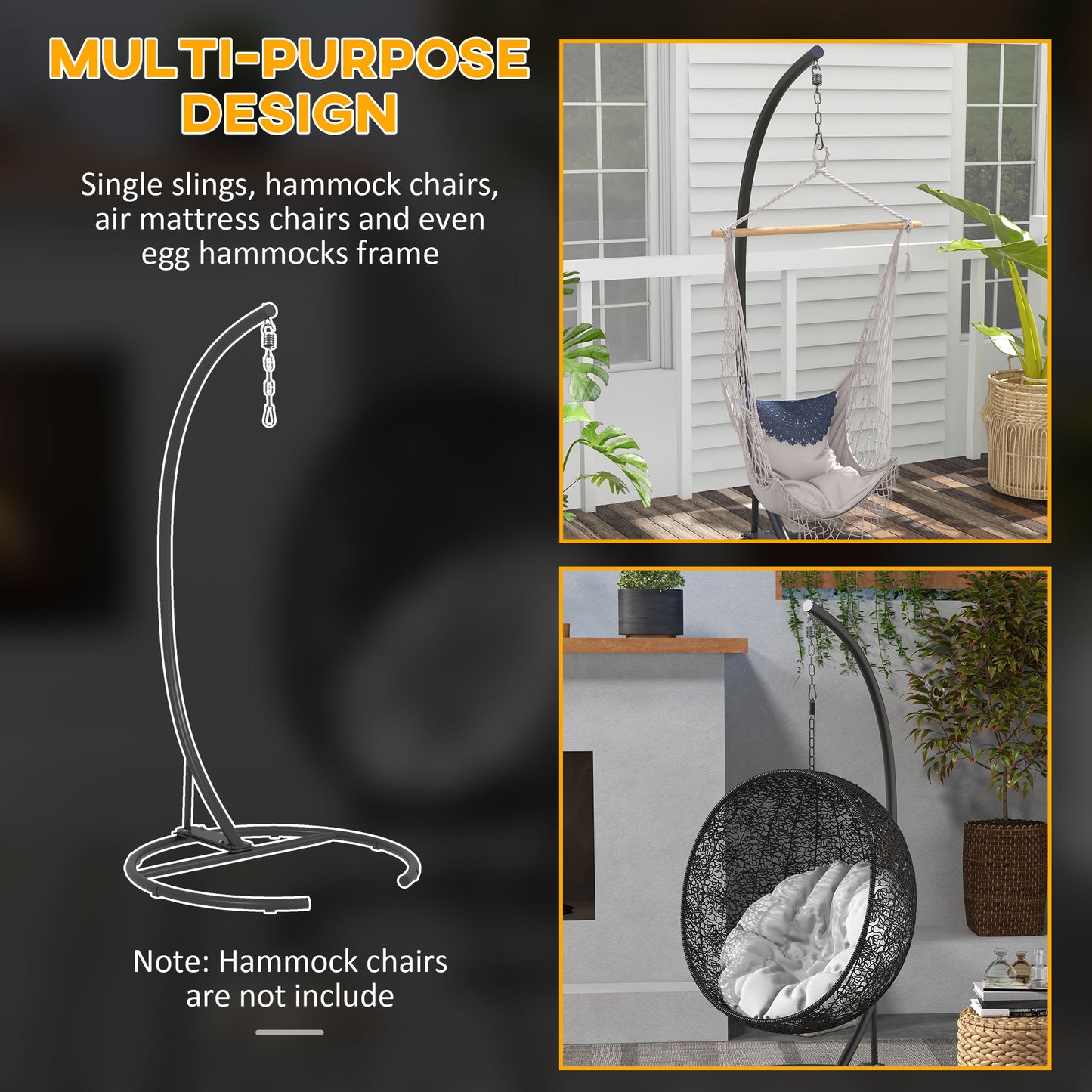 Hanging Hammock Chair Stand with Round Base, C Hanging Swing Stand Frame for Swing/Egg/Hammock Chair, Indoor & Outdoor