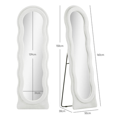 Wavy Velvet-Feel Full Length Mirror - White