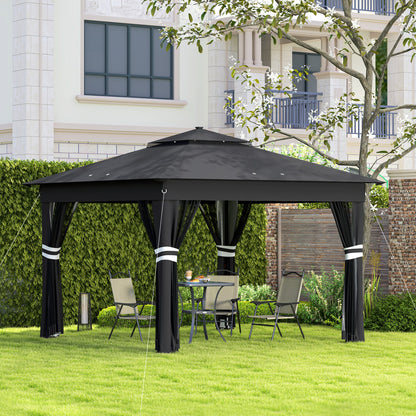 3.36 x 3.36m Pop Up Gazebo Party Tent with Solar-Powered LED Lights, Adjustable Event Shelter with Netting, Black