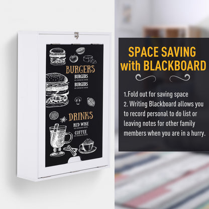 Folding Wall-Mounted Drop-Leaf Table, Convertible Wall Table With Chalkboard and Storage Shelf