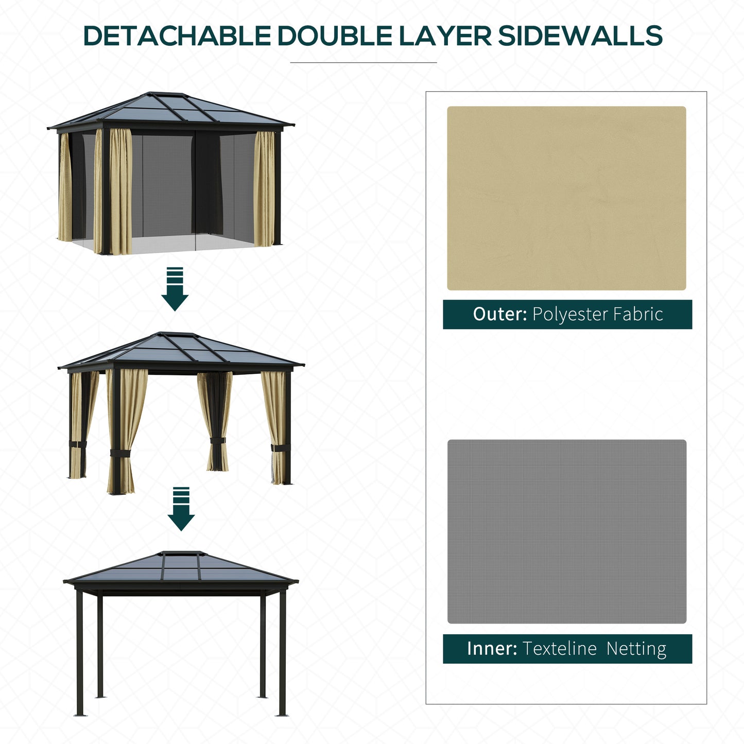 3 x 3.6(m) Hardtop Gazebo Canopy with Polycarbonate Roof and Aluminium Frame, Garden Pavilion, Brown