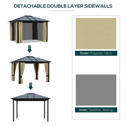 3 x 3.6(m) Hardtop Gazebo Canopy with Polycarbonate Roof and Aluminium Frame, Garden Pavilion, Brown