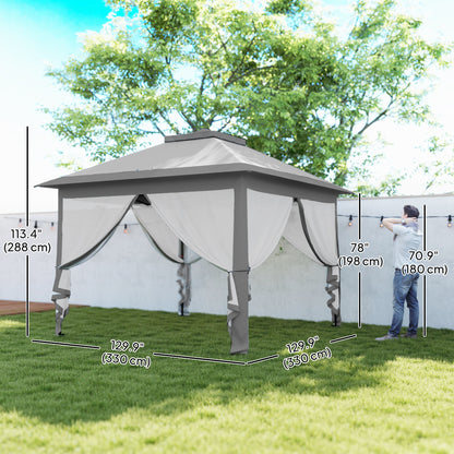 3.3 x 3.3m Pop Up Gazebo, Double Roof Foldable Canopy Tent with Zipped Mesh Sidewalls, Height Adjustable and Carrying Bag