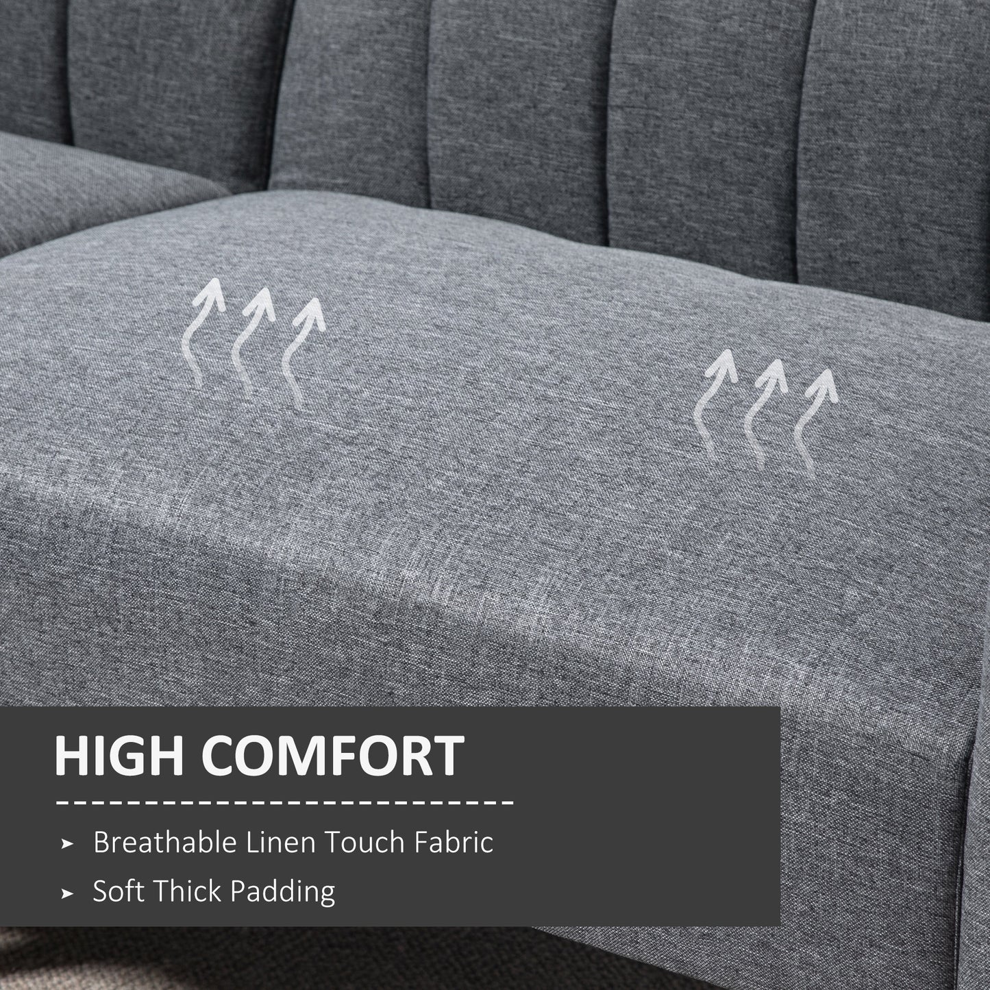 3 Seater Sofa Bed, Convertible Linen Fabric Sofa Couch, Click Clack Sofabed with Adjustable Split Backrest for Living Room