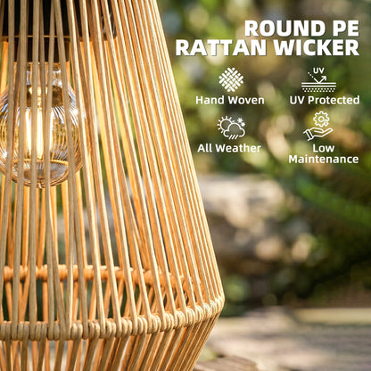 Hanging Solar Lanterns, 2 Pack Rattan Solar Lights with Handle for Patio, Pathway, Terrace, Auto On/Off, Brown