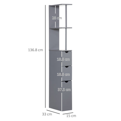 Tall Bathroom Cabinet, Freestanding Slim Bathroom Storage Cabinet with 2-Tier Open Shelf and 2 Drawers for Small Space