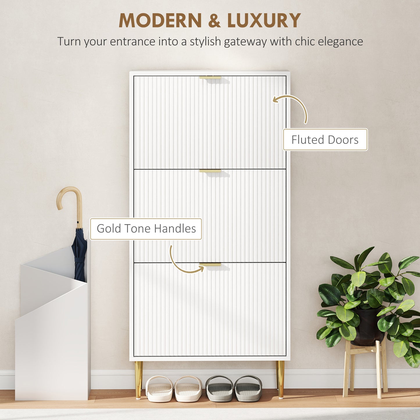Elegant Three-Drawer Shoe Cabinet - White