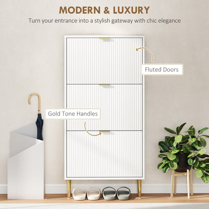Elegant Three-Drawer Shoe Cabinet - White