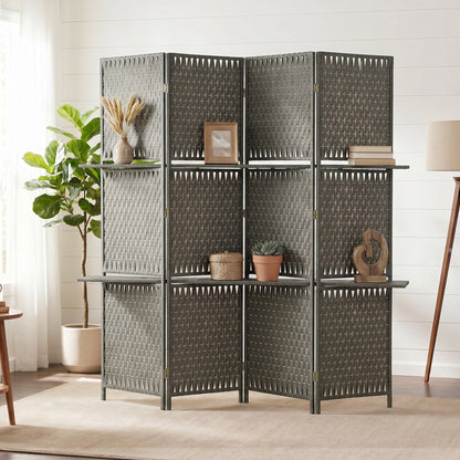 Wave Fibre Freestanding Folding Privacy Screen Panels, Room Divider, Grey