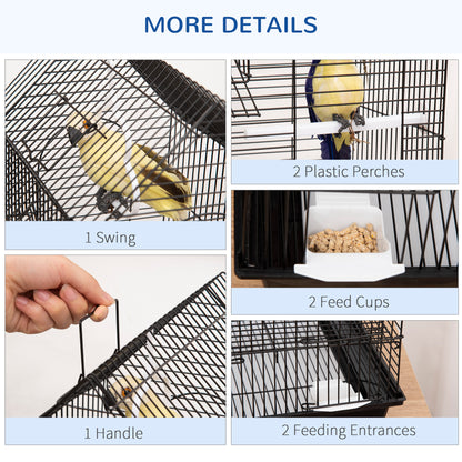 Metal Bird Cage for Finch, Canary w/ Food Containers, Swing Ring, Tray, Handle, 39 x 33 x 47cm