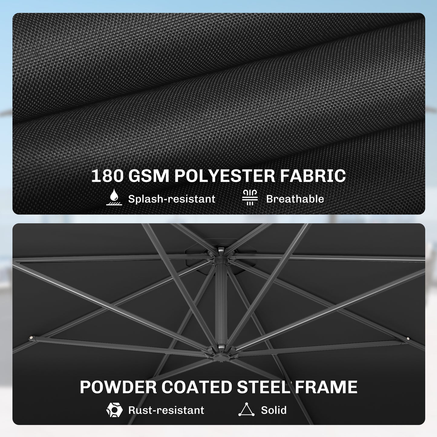 3 m Overhanging Cantilever Parasol, with Cross Base - Black