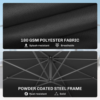 3 m Overhanging Cantilever Parasol, with Cross Base - Black