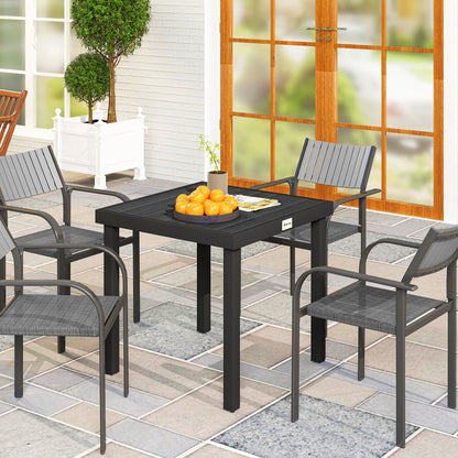 78 cm Garden Dining Table for 4 People, Square Outdoor Coffee End Side Table with Aluminium Legs, Black