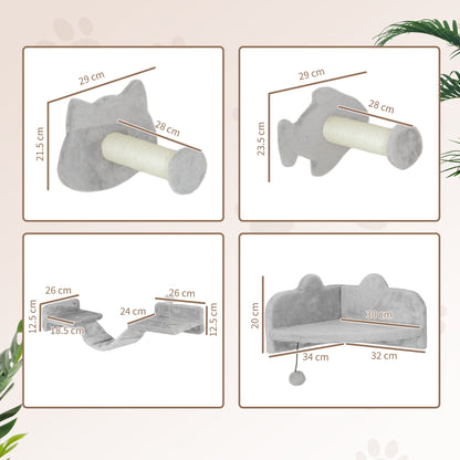4-Piece Cat Wall Shelves with Steps, Ladder, Jumping Platforms, Light Grey