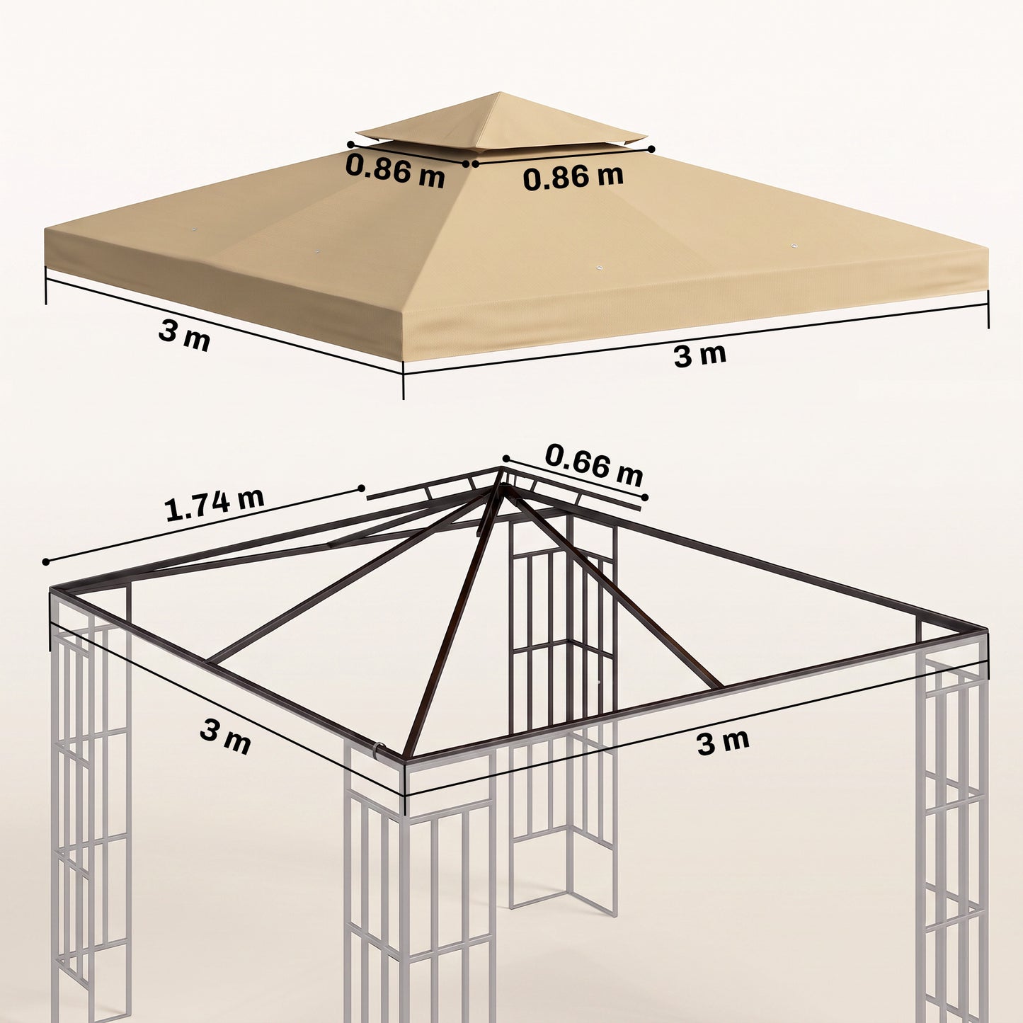 3(m) Gazebo Top Cover Double Tier Canopy Replacement Pavilion Roof Deep Beige