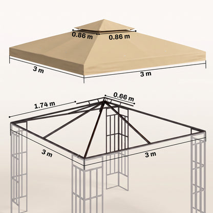 3(m) Gazebo Top Cover Double Tier Canopy Replacement Pavilion Roof Deep Beige