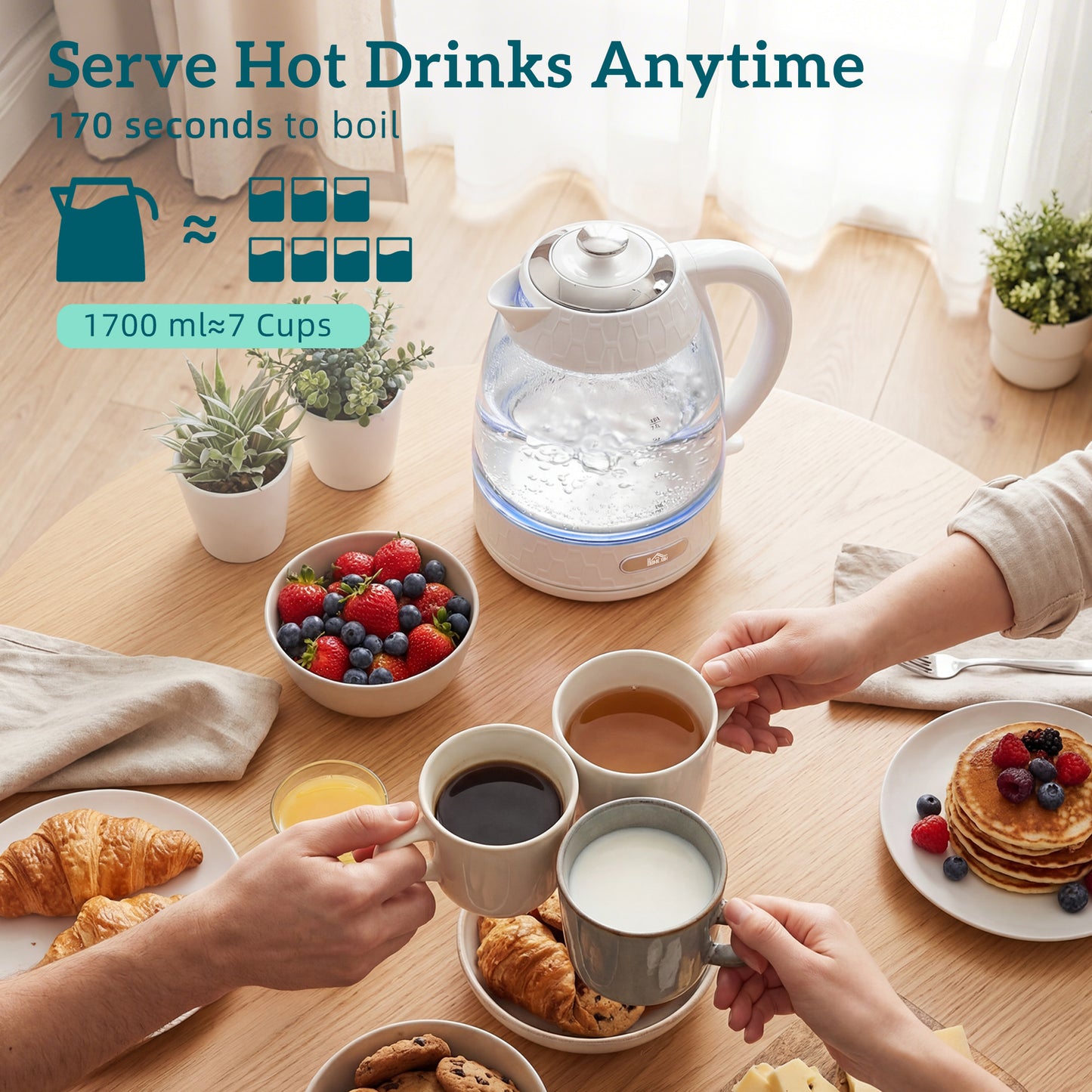 Kettle and Toaster Set, 1.7L 3000W Rapid Kettle with Strix Thermostat, 4 Slice Toaster with 7 Browning Controls, Cream
