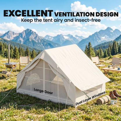 Inflatable Tent Waterproof for Camping Blow Up Tent with Pump Carry Bag for 2-4 Person, Beige