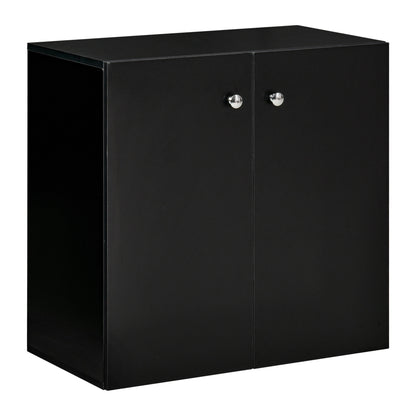 2 Tier Bookcase, Wooden Storage Cabinet with 2 Doors, Freestanding Sideboard for Living Room, Home Office and Study, Black