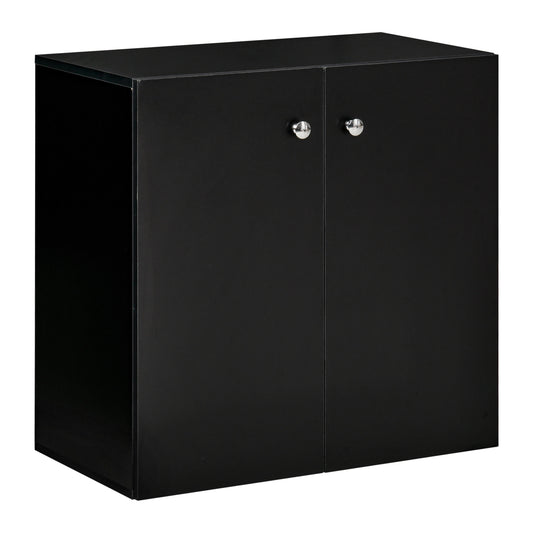2 Tier Bookcase, Wooden Storage Cabinet with 2 Doors, Freestanding Sideboard for Living Room, Home Office and Study, Black