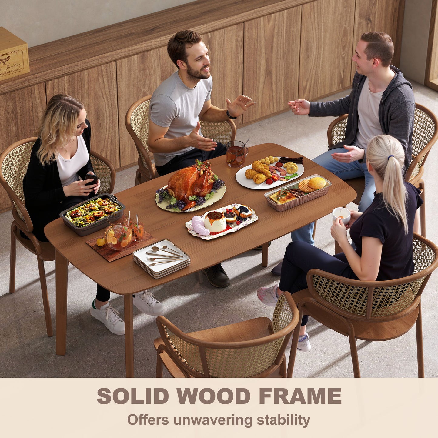 Pine Wood Rectangular Dining Table - Light Brown