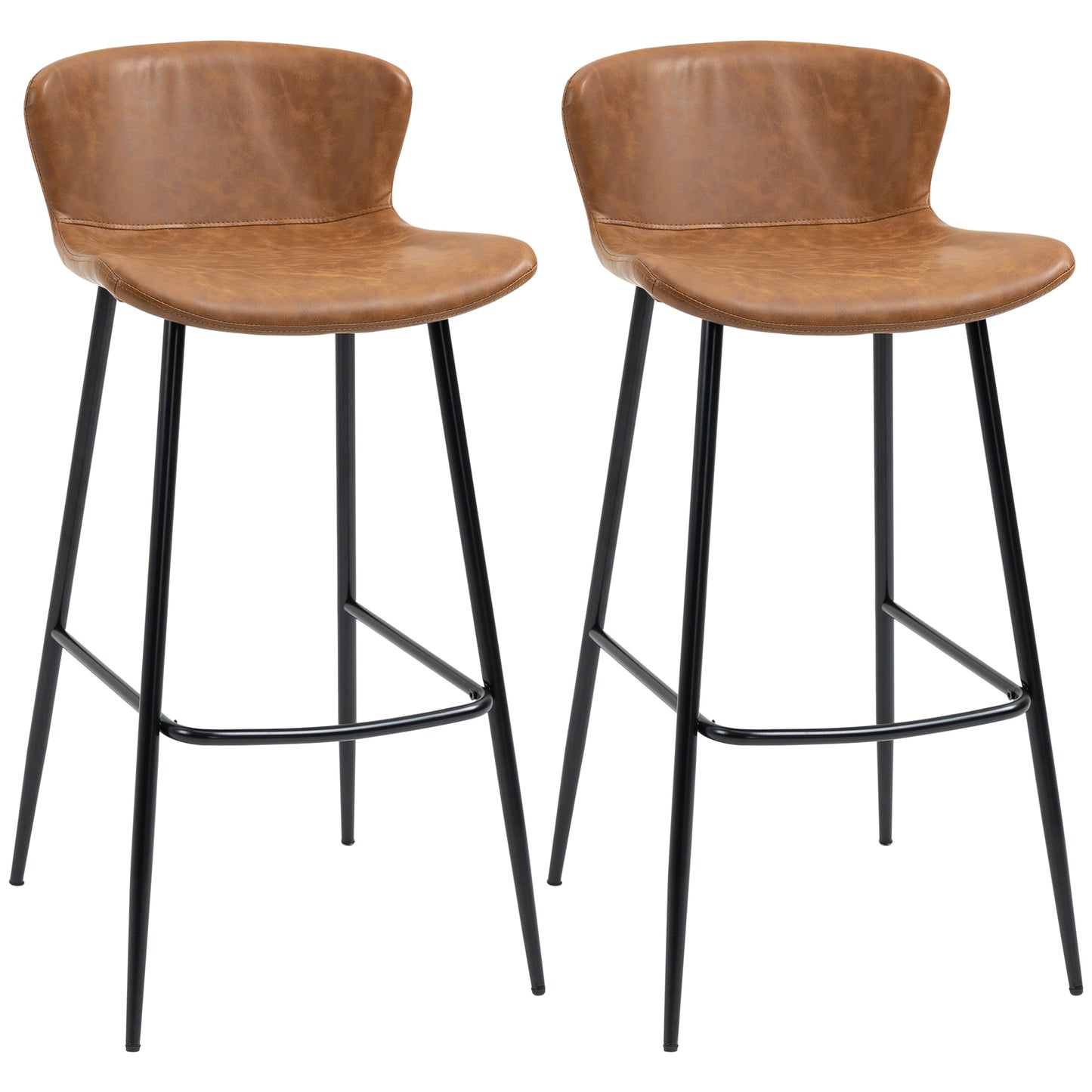 Bar Stools Set of 2, PU Leather Upholstered Bar Chairs, Breakfast Kitchen Counter Chairs with Backs