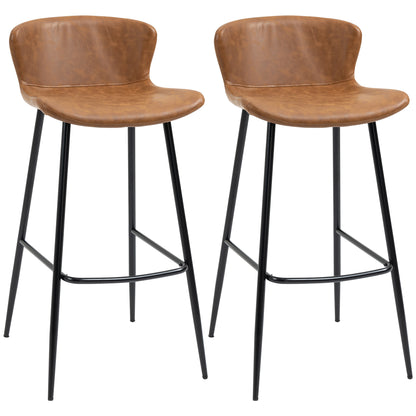Bar Stools Set of 2, PU Leather Upholstered Bar Chairs, Breakfast Kitchen Counter Chairs with Backs